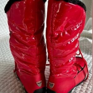 Red lace up leather boots